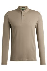 Interlock-cotton polo shirt with tonal logo, Khaki