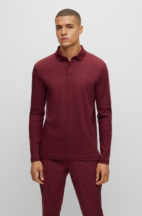 Interlock-cotton polo shirt with tonal logo, Dark Red