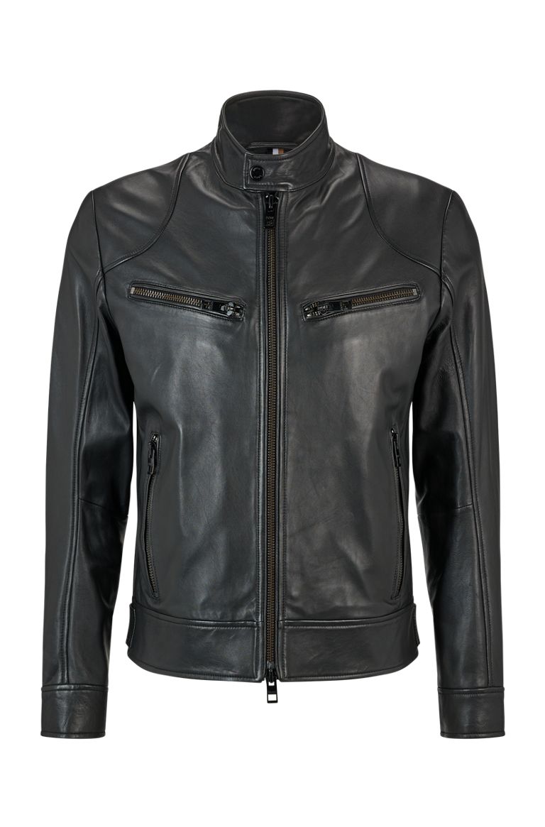 hugoboss.com | Nappa-leather biker jacket with chunky zips