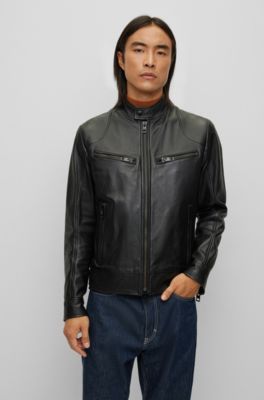 BOSS Nappa leather Biker Jacket With Chunky Zips