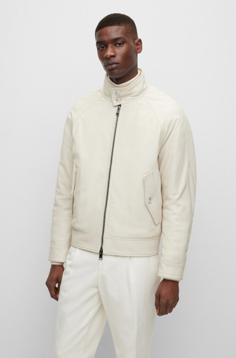 Nappa-leather Harrington jacket with down filling, White