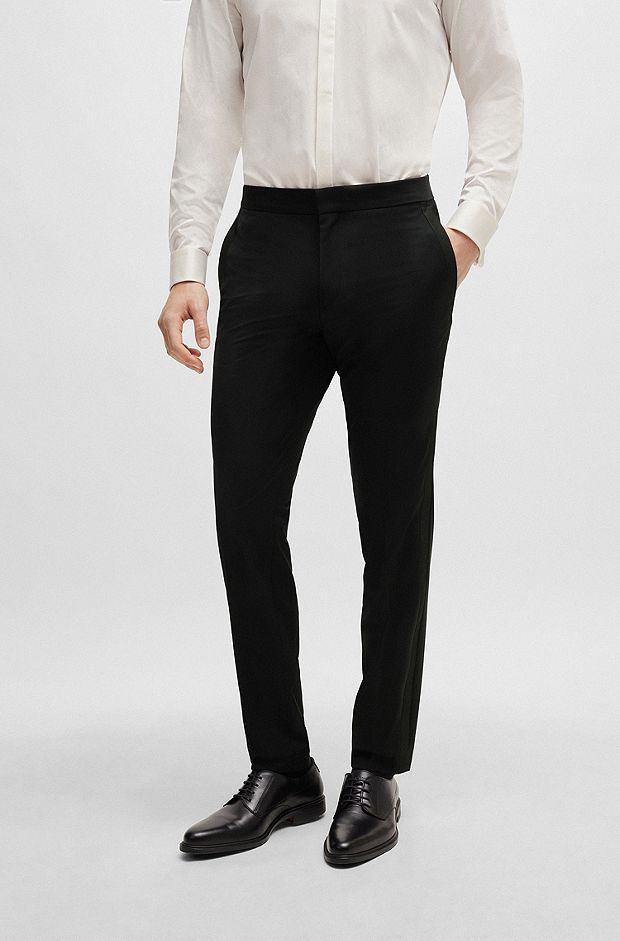 Pantalon Extra Slim Fit en laine mélangée stretch, Noir