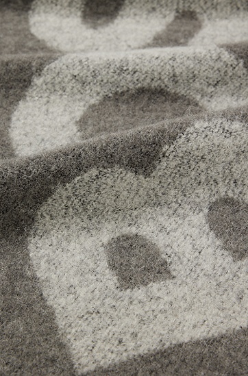 BOSS 博斯意大利制造羊毛混纺结子花式徽标装饰围巾,  041_Silver