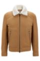 Shearling jacket with two-way zip, Beige