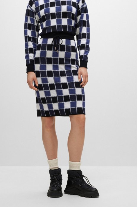 Wool-blend pencil skirt with check pattern, Patterned
