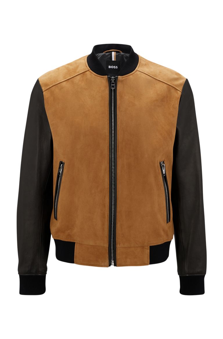hugoboss.com | Bomber jacket in suede and nappa leather