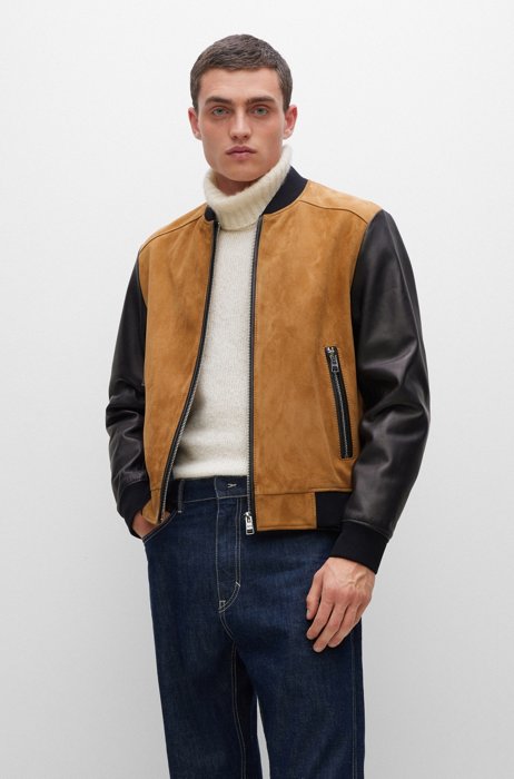 Bomber jacket in suede and nappa leather, Beige