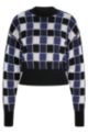 Regular-fit sweater with check pattern and solid ribbing, Patterned