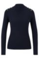 Slim-fit long-sleeved sweater with polished buttons, Dark Blue
