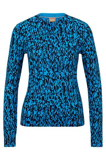 Slim-fit sweater in printed merino wool, Hugo boss