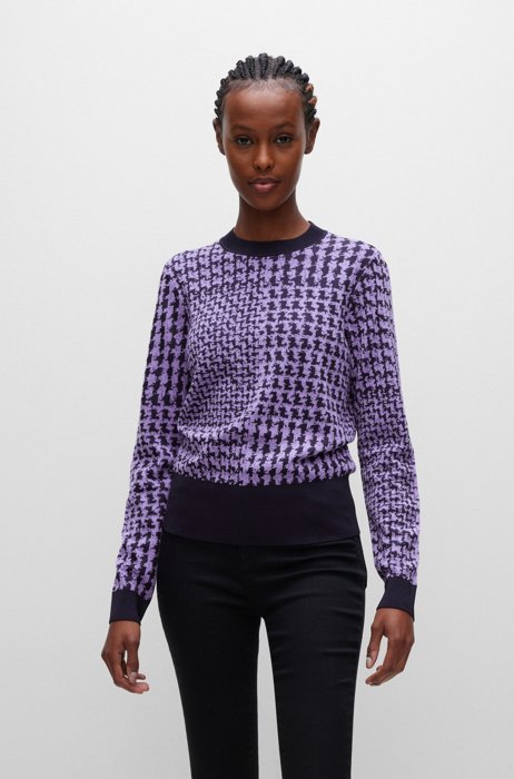 Slim-fit patterned sweater in recycled fabric, Purple Patterned