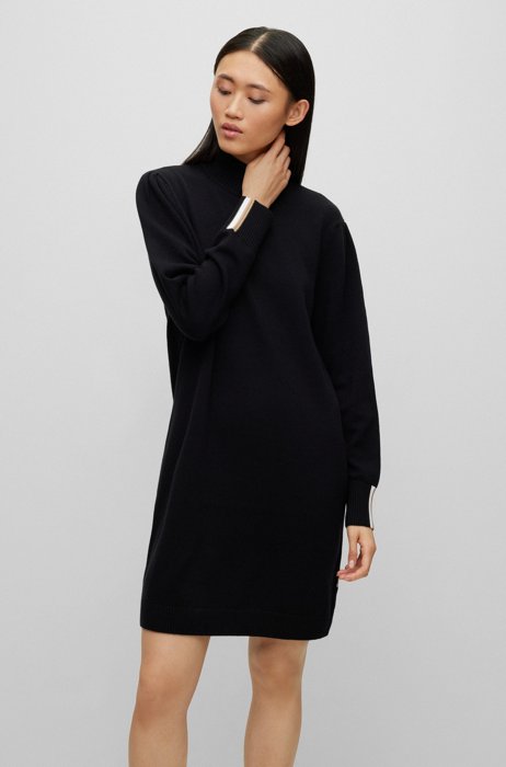 Relaxed-fit sweater dress in cotton and virgin wool, Black