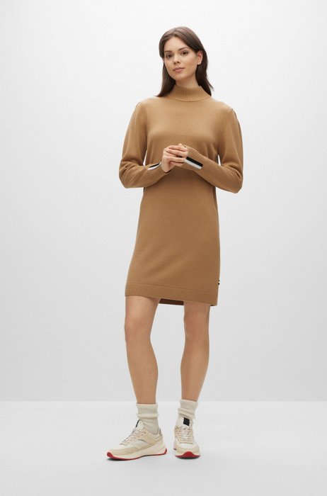 Relaxed-fit sweater dress in cotton and virgin wool, Beige