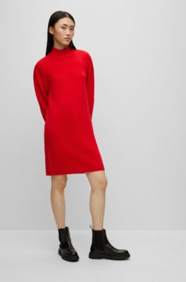 Mode Jurken Wollen jurken Hugo Boss Wollen jurk rood casual uitstraling 