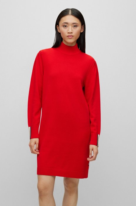 Relaxed-fit sweater dress in cotton and virgin wool, Red