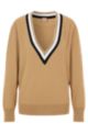 V-neck relaxed-fit sweater in wool and cashmere, Beige