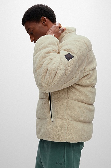 BOSS 博斯宽松版型羊羔绒夹棉夹克外套,  131_Open White