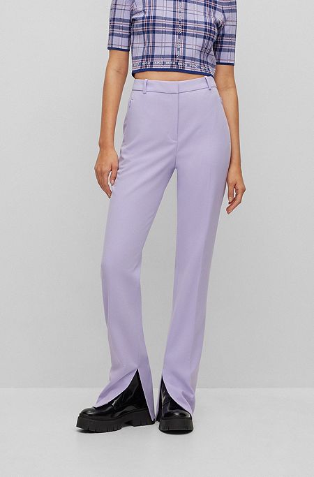 Regular-fit trousers in stretch fabric with bootcut leg, Light Purple