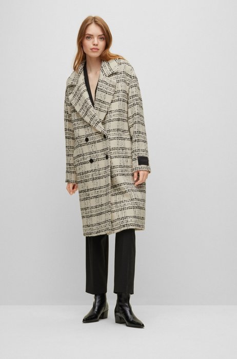 Checked relaxed-fit coat with double-breasted closure, Patterned
