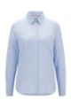 Slim-fit blouse in stretch cotton with logo, Light Blue