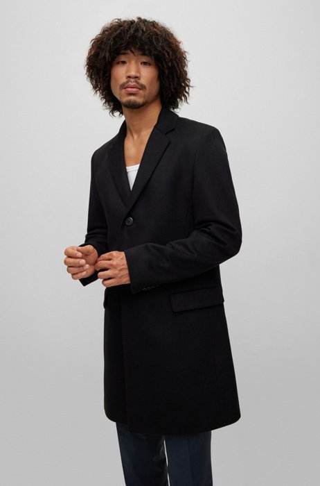 Slim-fit coat in a wool blend with cashmere, Black