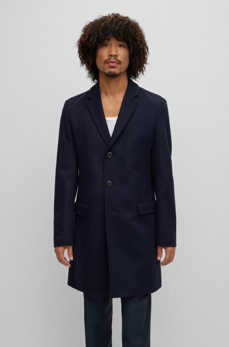Slim-fit coat in a wool blend with cashmere, Dark Blue