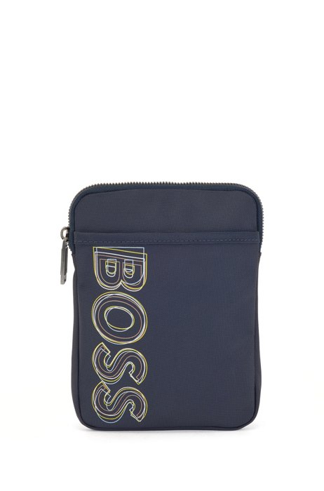 Recycled-nylon neck pouch with layered logo print, Dark Blue