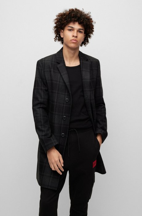 Slim-fit coat in a checked wool blend, Grey
