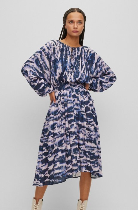 Long-sleeved dress with cloud print, Patterned