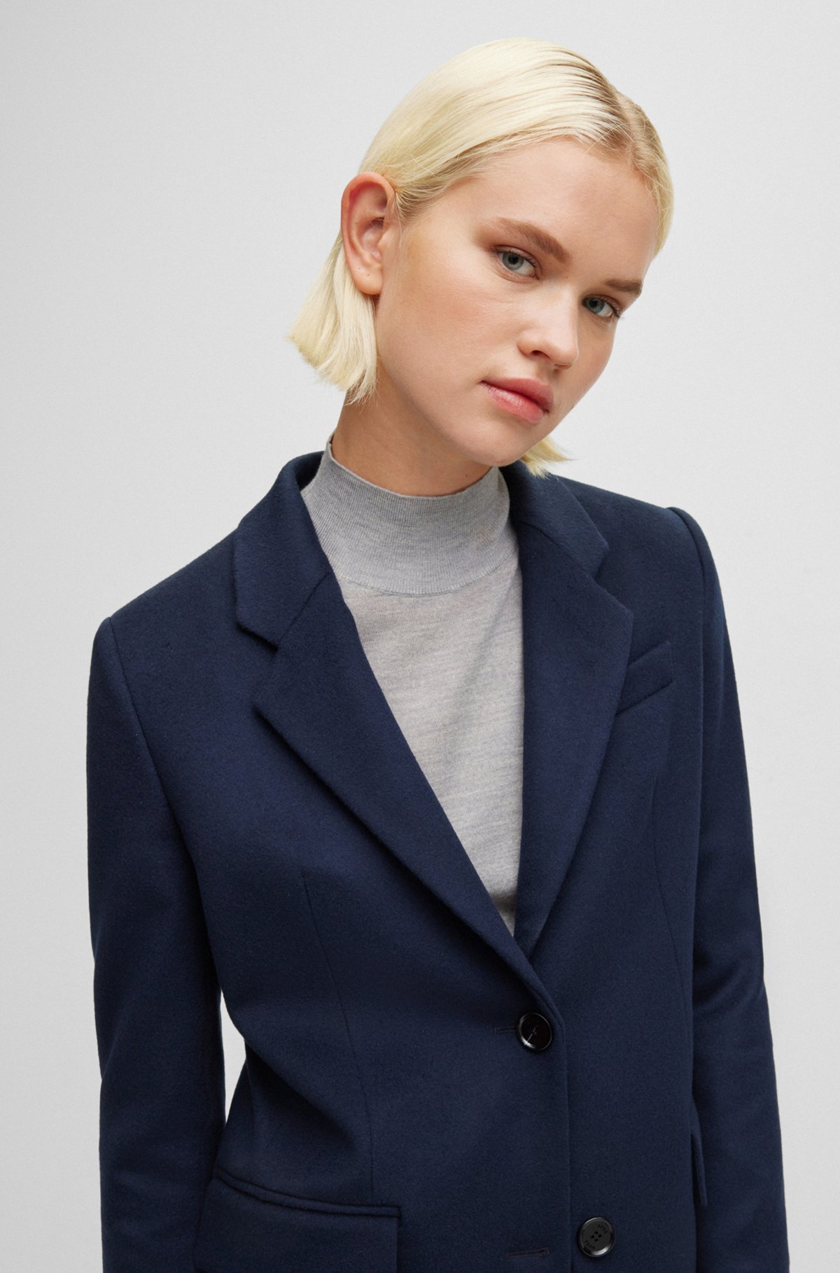 Slim-fit formal coat in wool and cashmere, Dark Blue