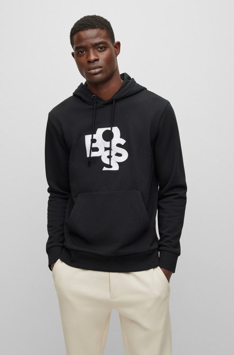 French-terry hoodie with BOSS logo, Black