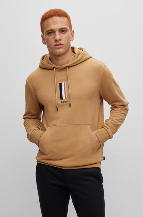 French-terry hoodie with BOSS logo, Beige