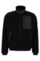 Sweater van katoenen teddy met rits en ton-sur-ton details, Zwart