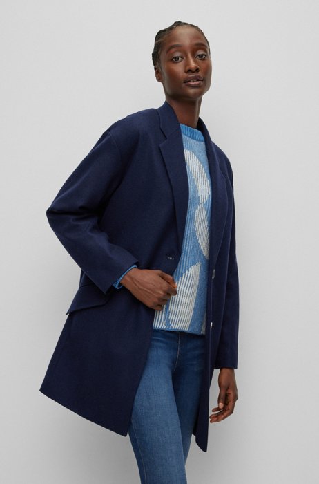 Oversized-fit coat in a wool blend, Dark Blue