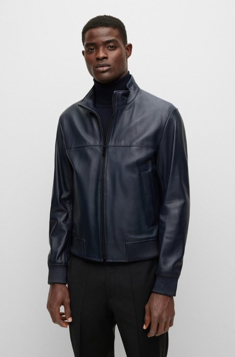 Bomber jacket in nappa leather, Dark Blue
