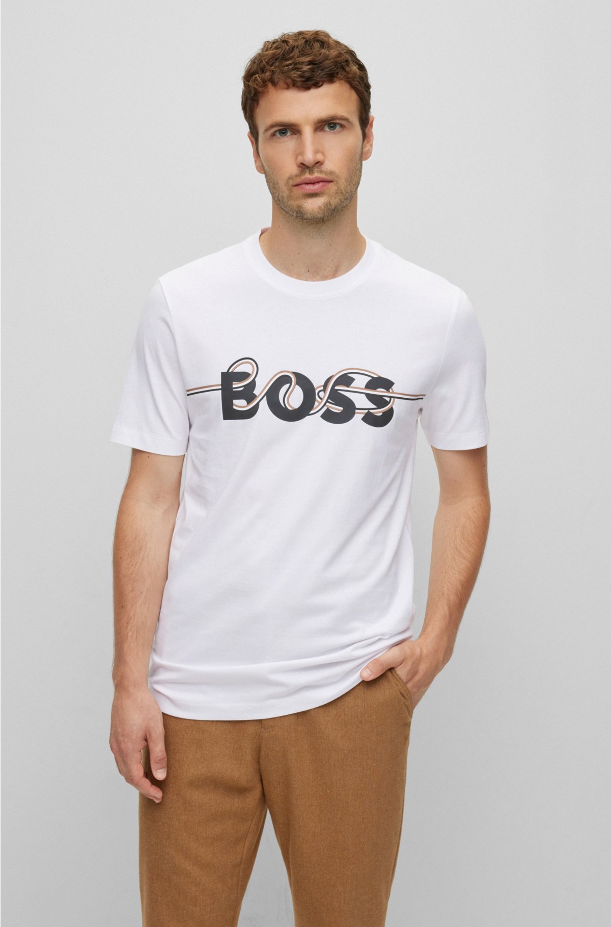 BOSS - Cotton-jersey T-shirt with logo artwork