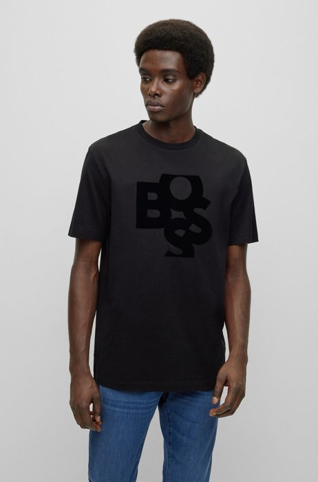Shaken-logo-print T-shirt in mercerised cotton, Black