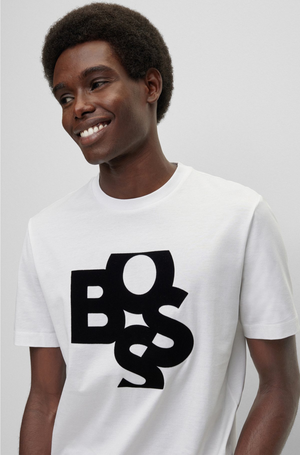 BOSS - Shaken-logo-print T-shirt in mercerized cotton