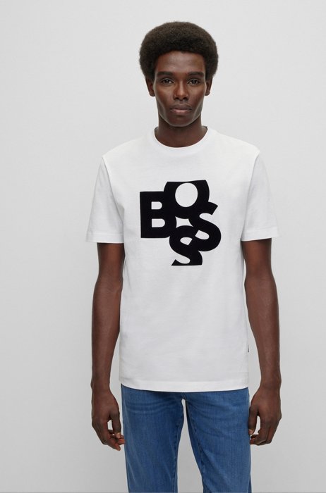 Shaken-logo-print T-shirt in mercerised cotton, White