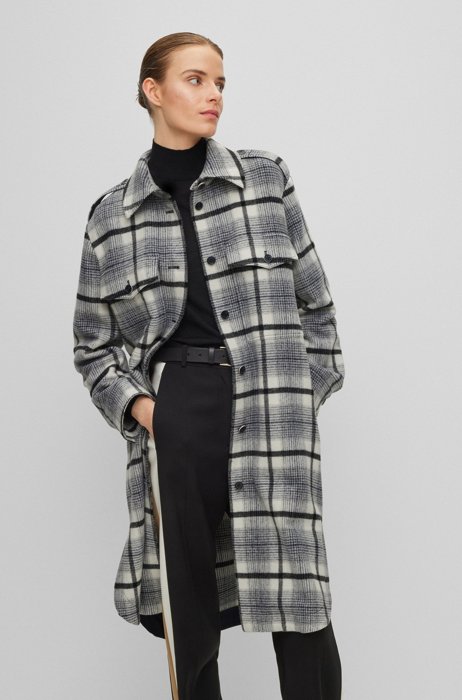 Checked coat in a recycled-wool blend, Patterned