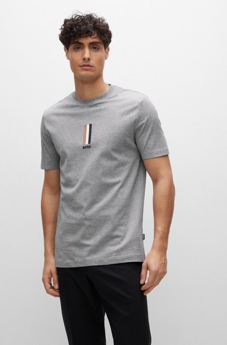 Cotton-jersey T-shirt with logo print, Light Grey