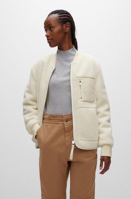 Regular-fit puffer jacket in soft teddy, White