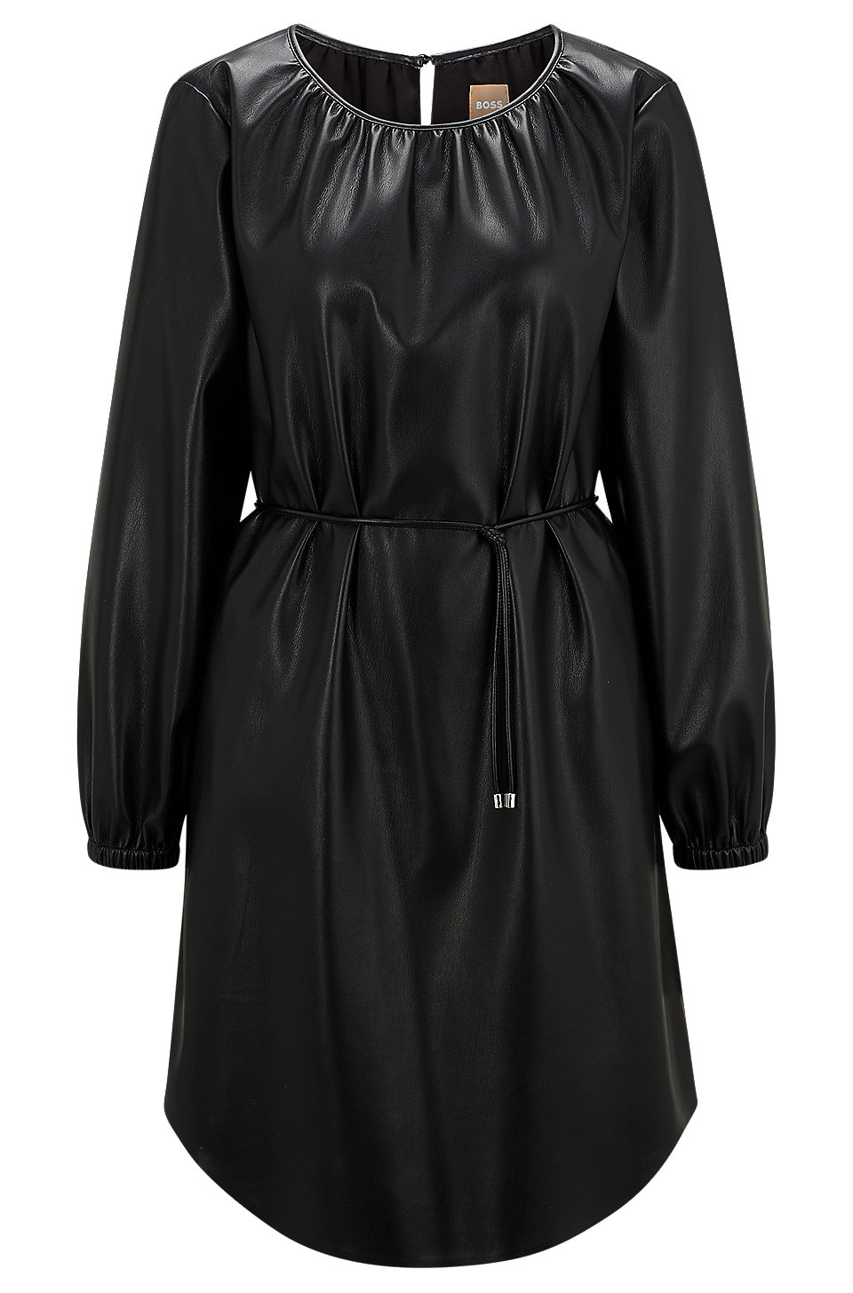 BOSS - Faux-leather long-sleeved dress with tie belt
