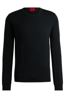 HUGO Virgin wool sweater with embroidered logo Black