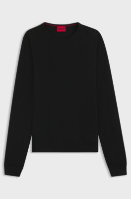 Virgin-wool sweater with embroidered logo, Black