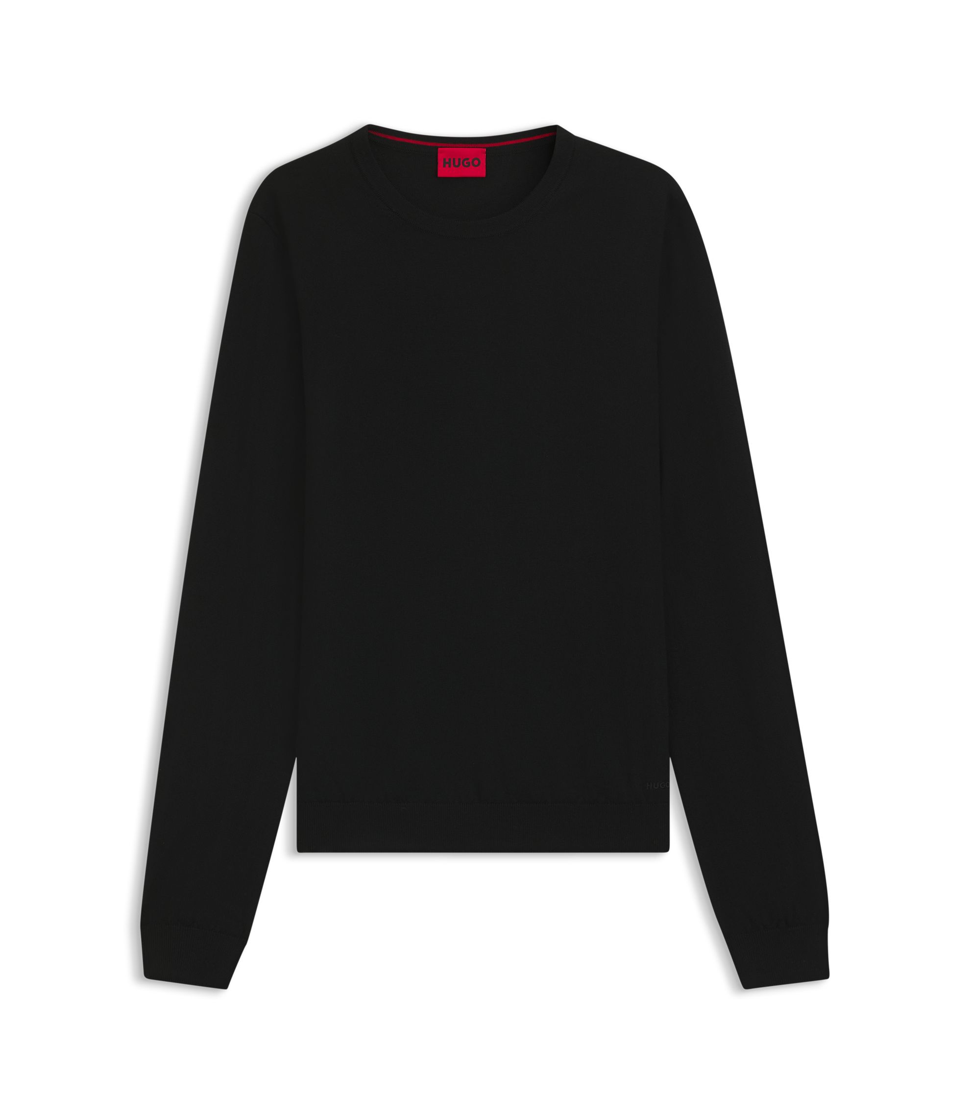 HUGO BOSS 2WAY 異素材 ニット切り替え サイズM ロゴ 黒 HUGO - Virgin-wool sweater with embroidered logo - Black