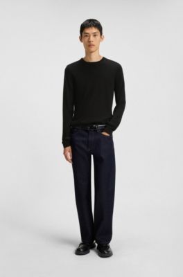 Merino-wool sweater with embroidered logo, Black