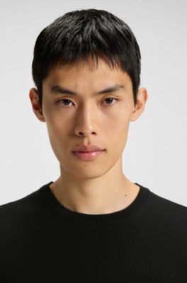 Merino-wool sweater with embroidered logo, Black