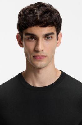 Merino-wool sweater with embroidered logo, Black