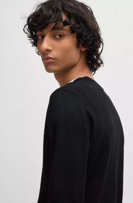 Virgin-wool sweater with embroidered logo